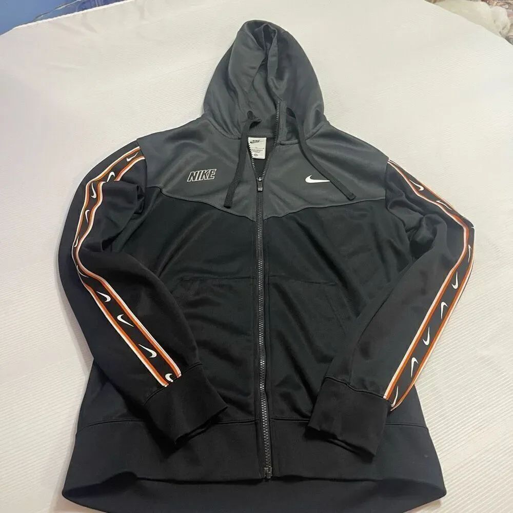 Nike VTG Y2K Black Grey Swoosh Track Jacket Hoodie Size Medium